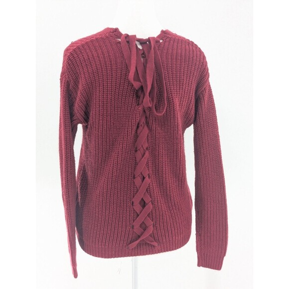 Ultra Flirt 90s Red Chunky Knit Tie-Back V-Neck Sweater Size Jrs. Extra Small - Picture 2 of 7